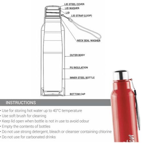 Milton Steel Fit 600 Inner Stainless Steel Water Bottle, 1 Piece, 520 ml | Easy Grip | Leak Proof | Hot or Cold | School | Office | Gym | Hiking | Treking | Travel Bottle - Image 5